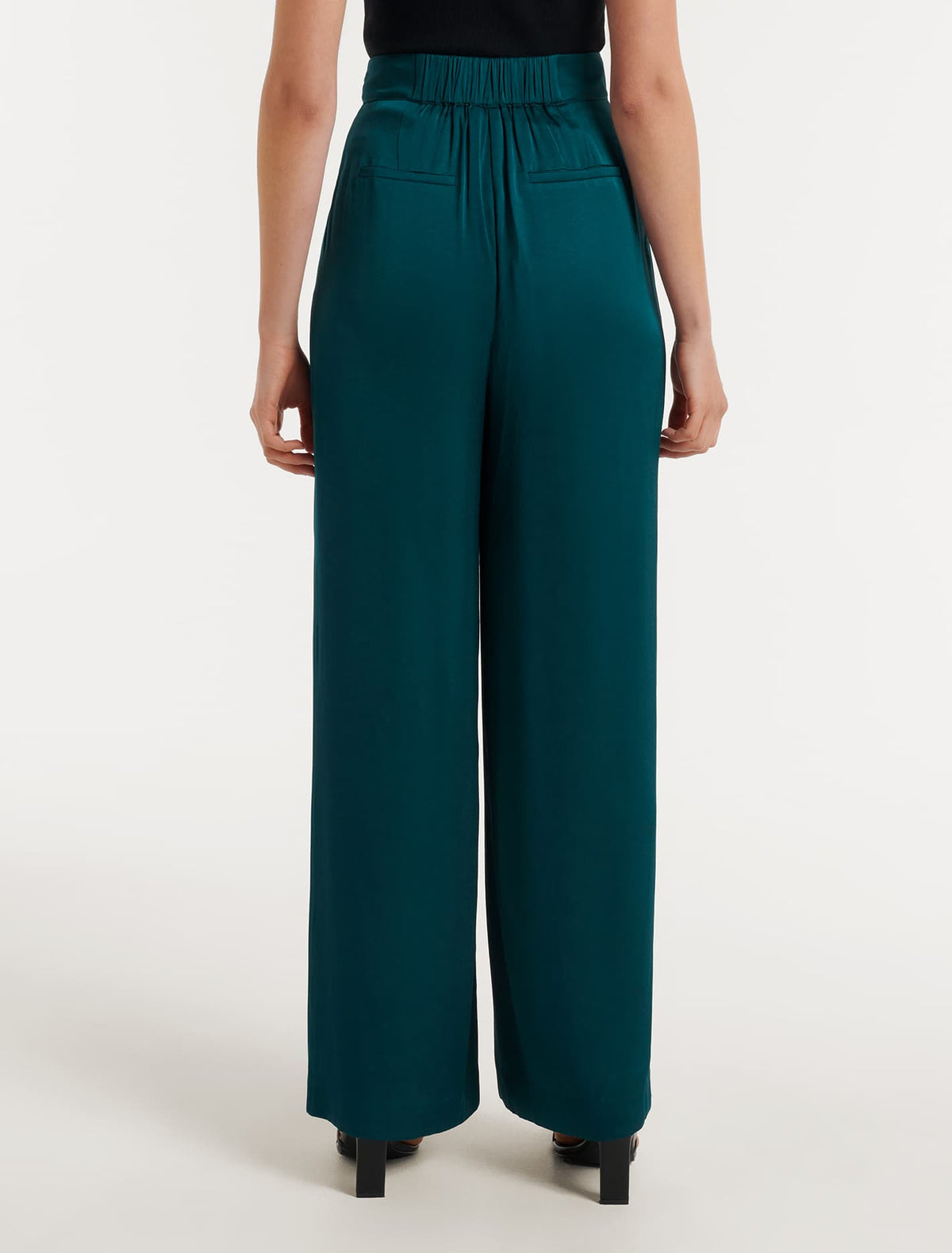 Alora Satin Wide-Leg Pants Reflective Teal Suit