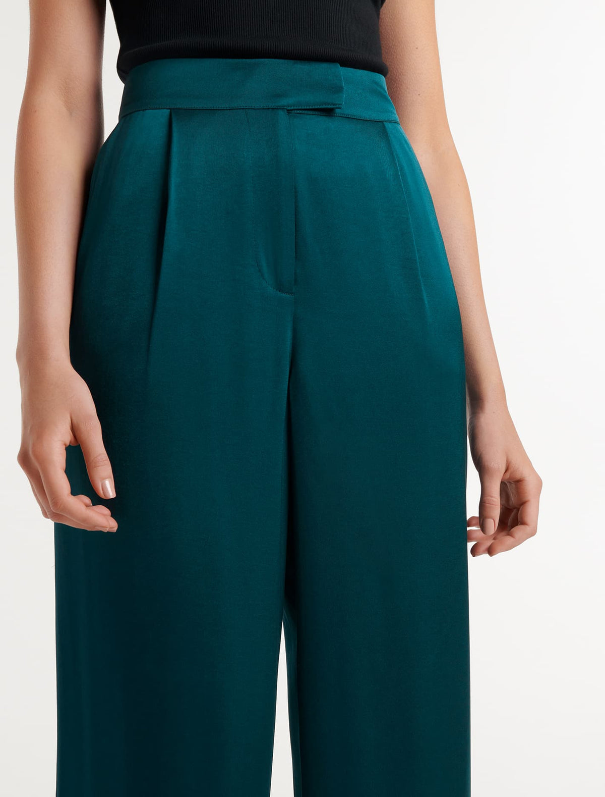 Alora Satin Wide-Leg Pants Reflective Teal Suit