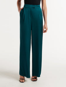 Alora Satin Wide-Leg Pants Reflective Teal Suit