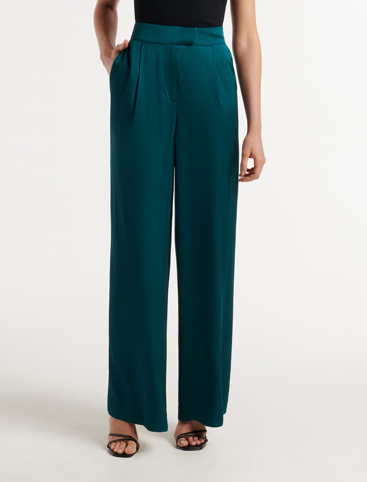 Alora Satin Wide-Leg Pants Reflective Teal Suit