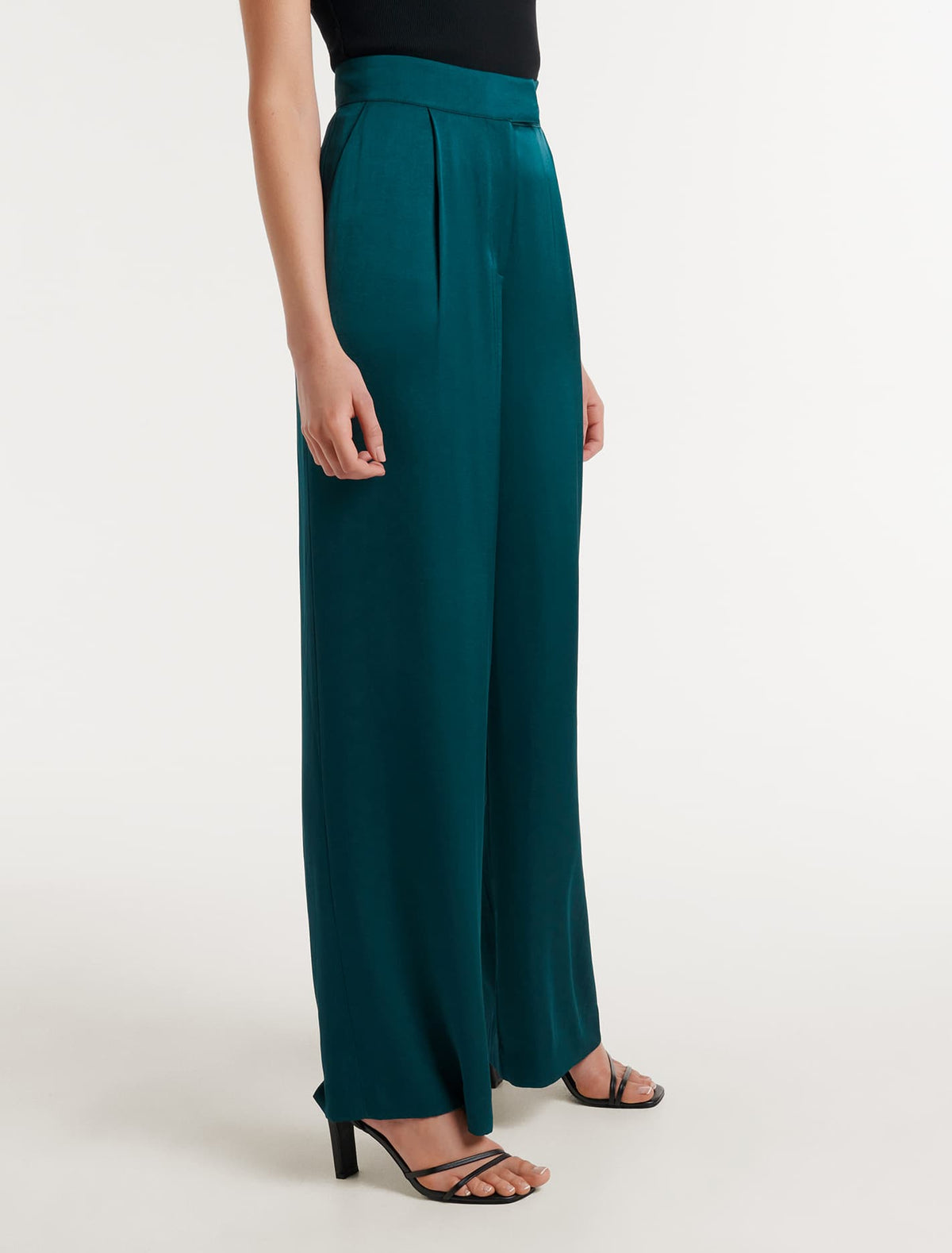 Alora Satin Wide-Leg Pants Reflective Teal Suit