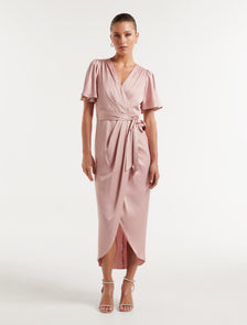 Carolina Satin Midi Dress Blush