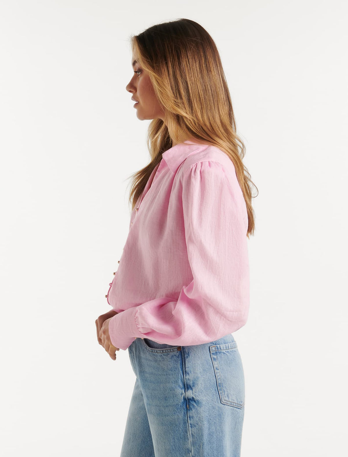 Ren Linen Button Through Blouse Bubblegum Pink