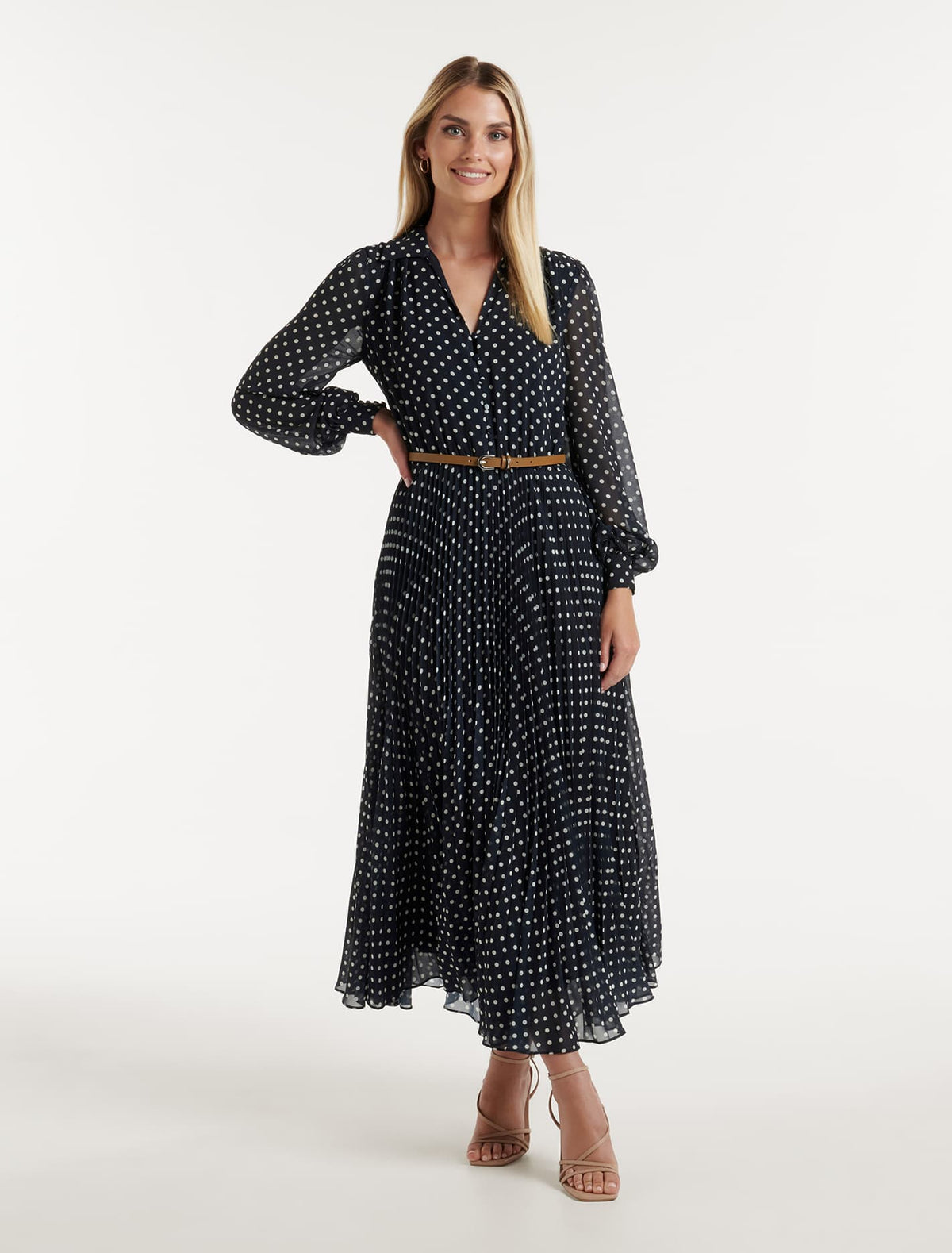 Antonella Pleated Shirt Midi Dress Canterbury Spot