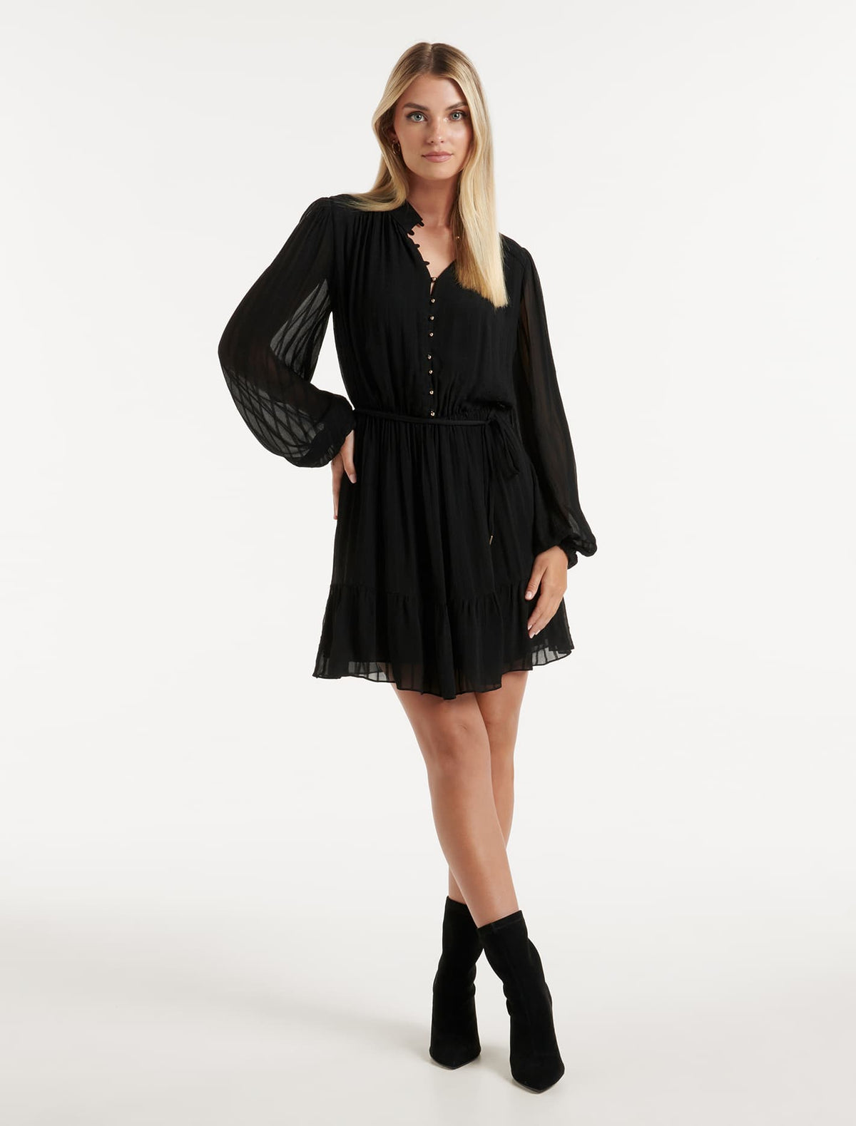 Edith Textured Skater Dress Black
