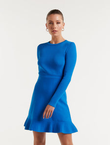 Cleo Long Sleeve Mini Knit Dress Blue Pigment