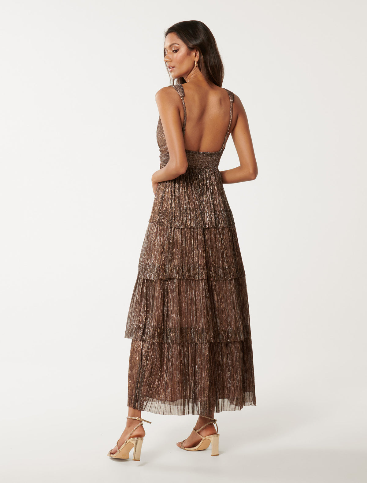 Jade Petite Plisse Midi Dress Bronze