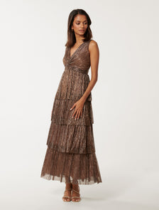 Jade Petite Plisse Midi Dress Bronze