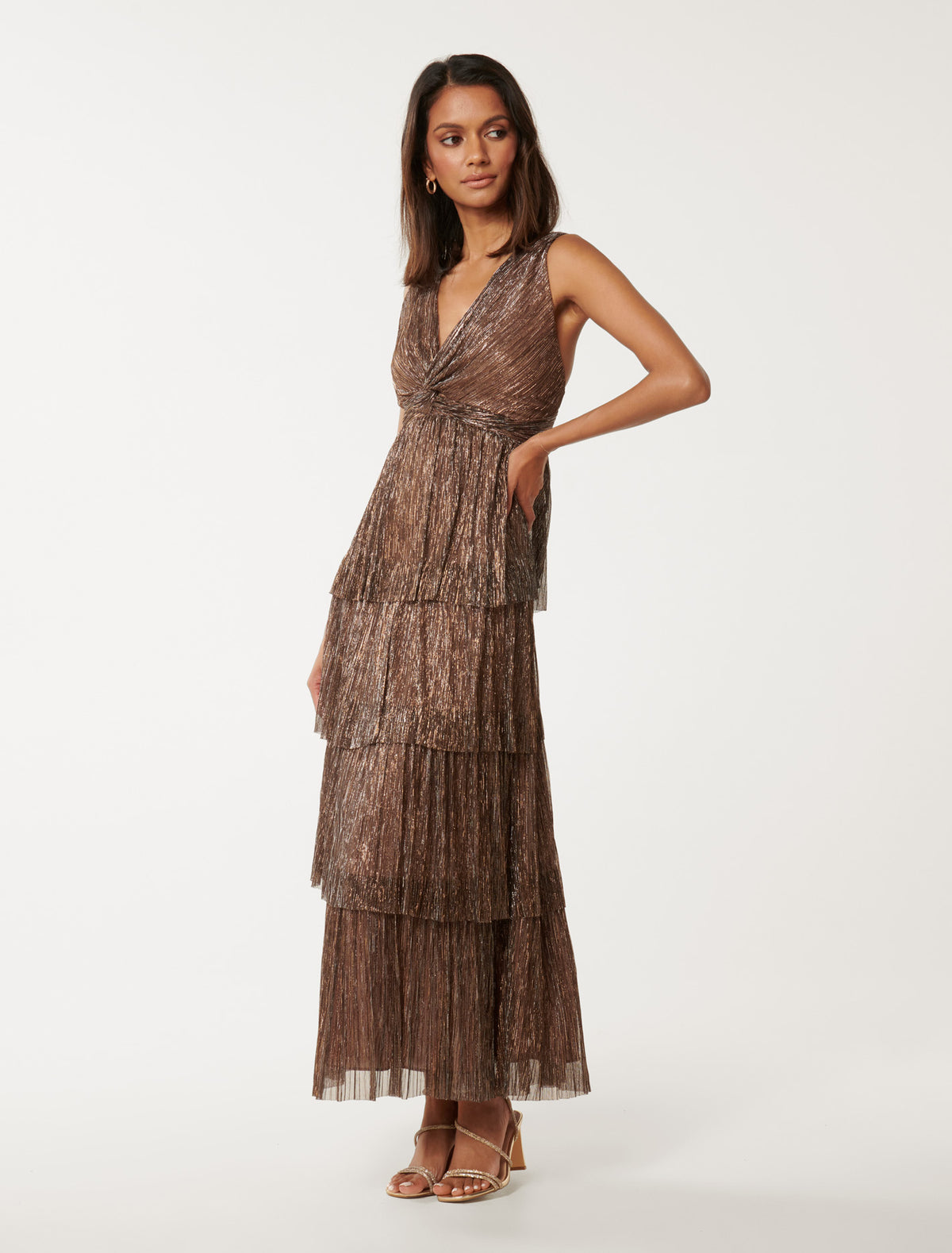 Jade Petite Plisse Midi Dress Bronze