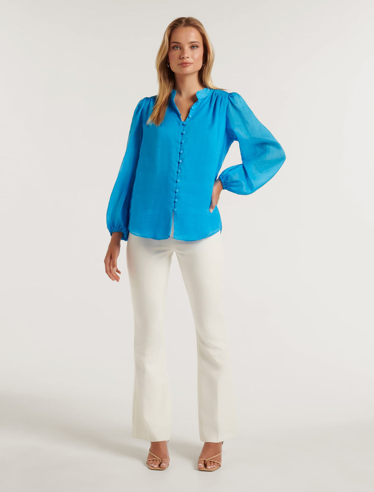 Amelia Button Down Blouse Vivid Cornflower