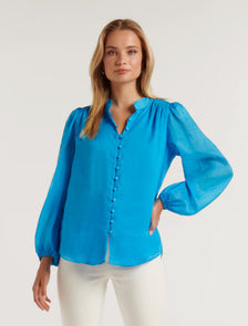 Amelia Button Down Blouse Vivid Cornflower