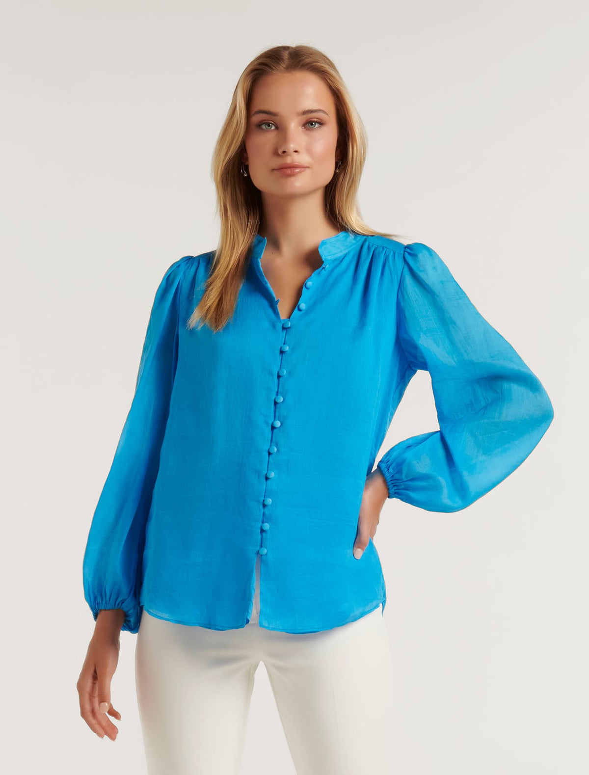 Amelia Button Down Blouse Vivid Cornflower