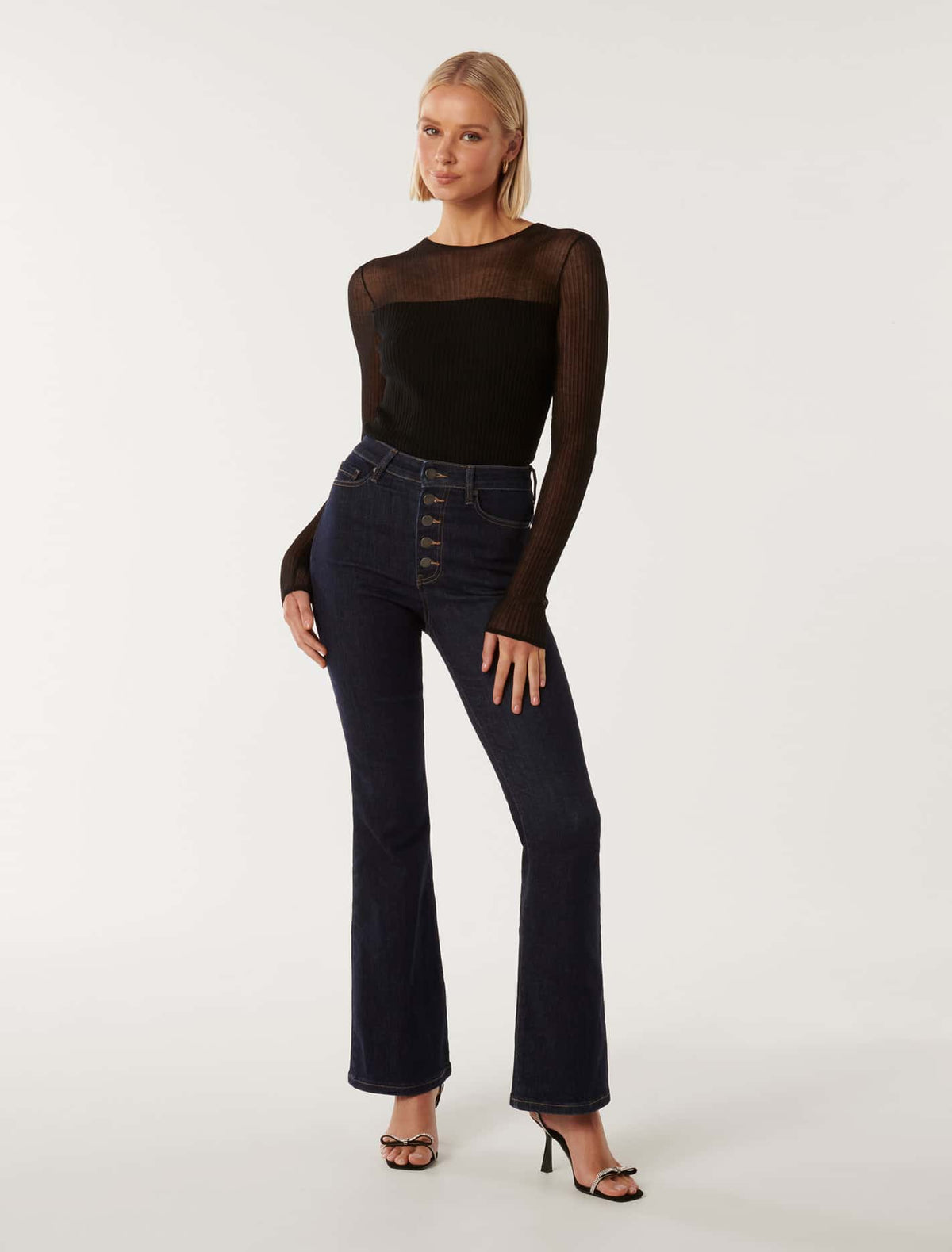 Brooke Sheer Mix-Knit Top Black