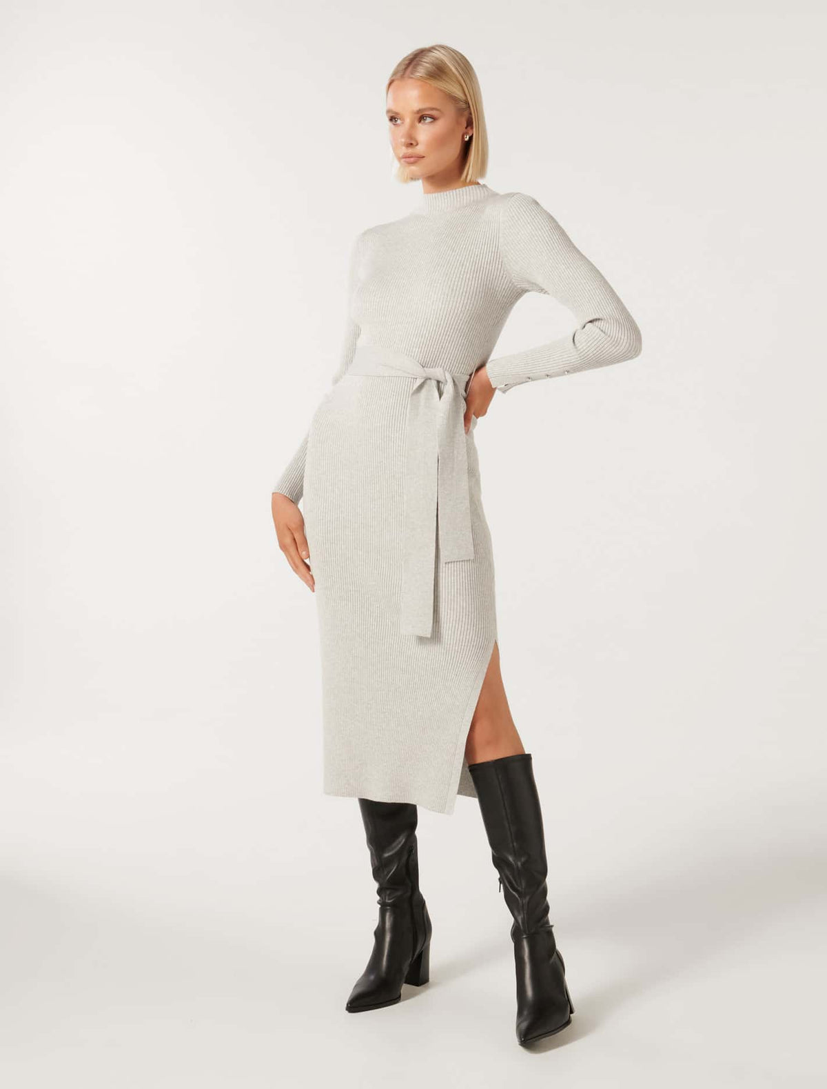 Lily Rib Column Knit Dress Grey