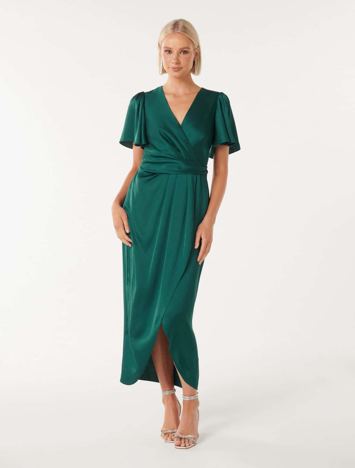Estelle Flutter Sleeve Midi Dress Classic Teal