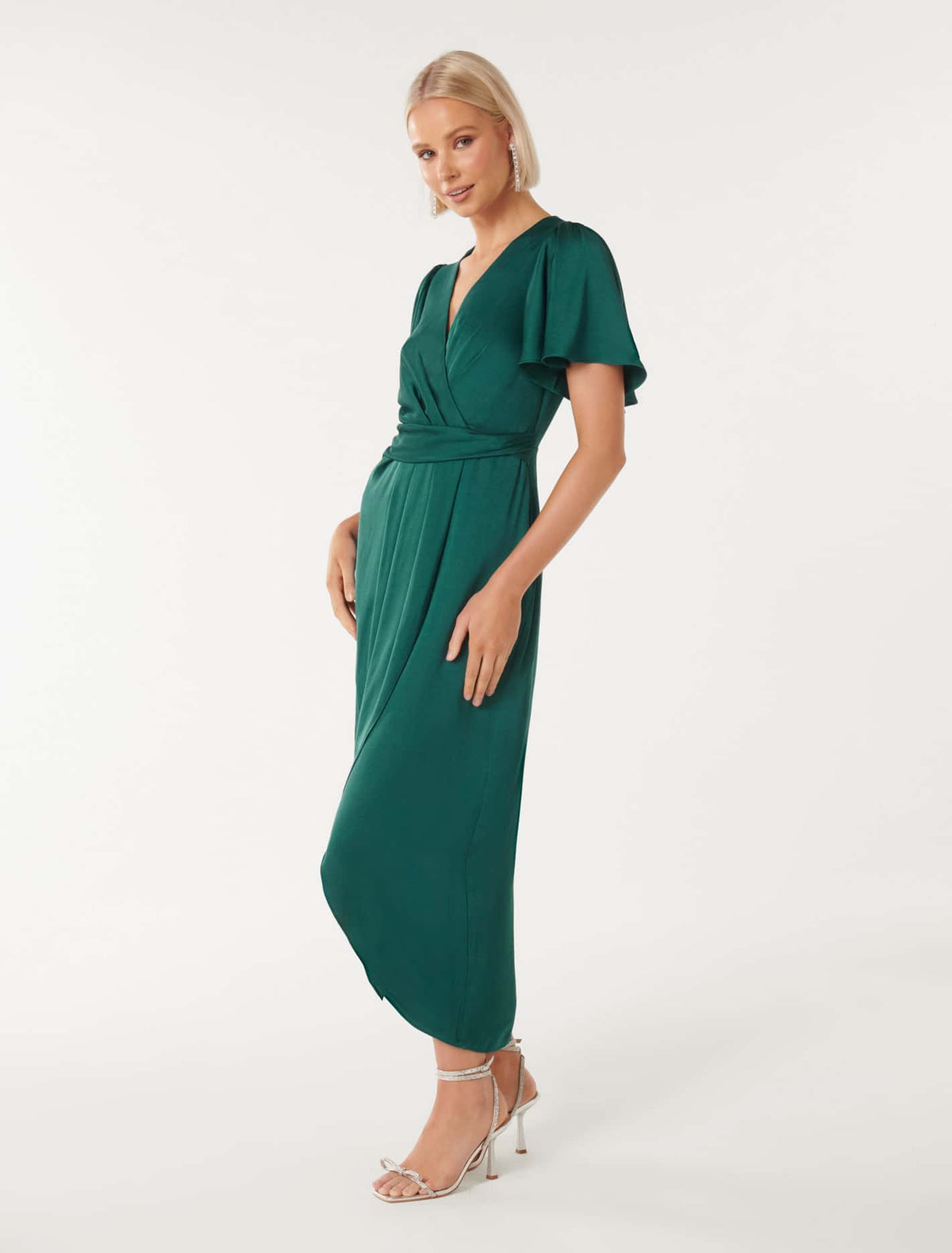 Estelle Flutter Sleeve Midi Dress Classic Teal