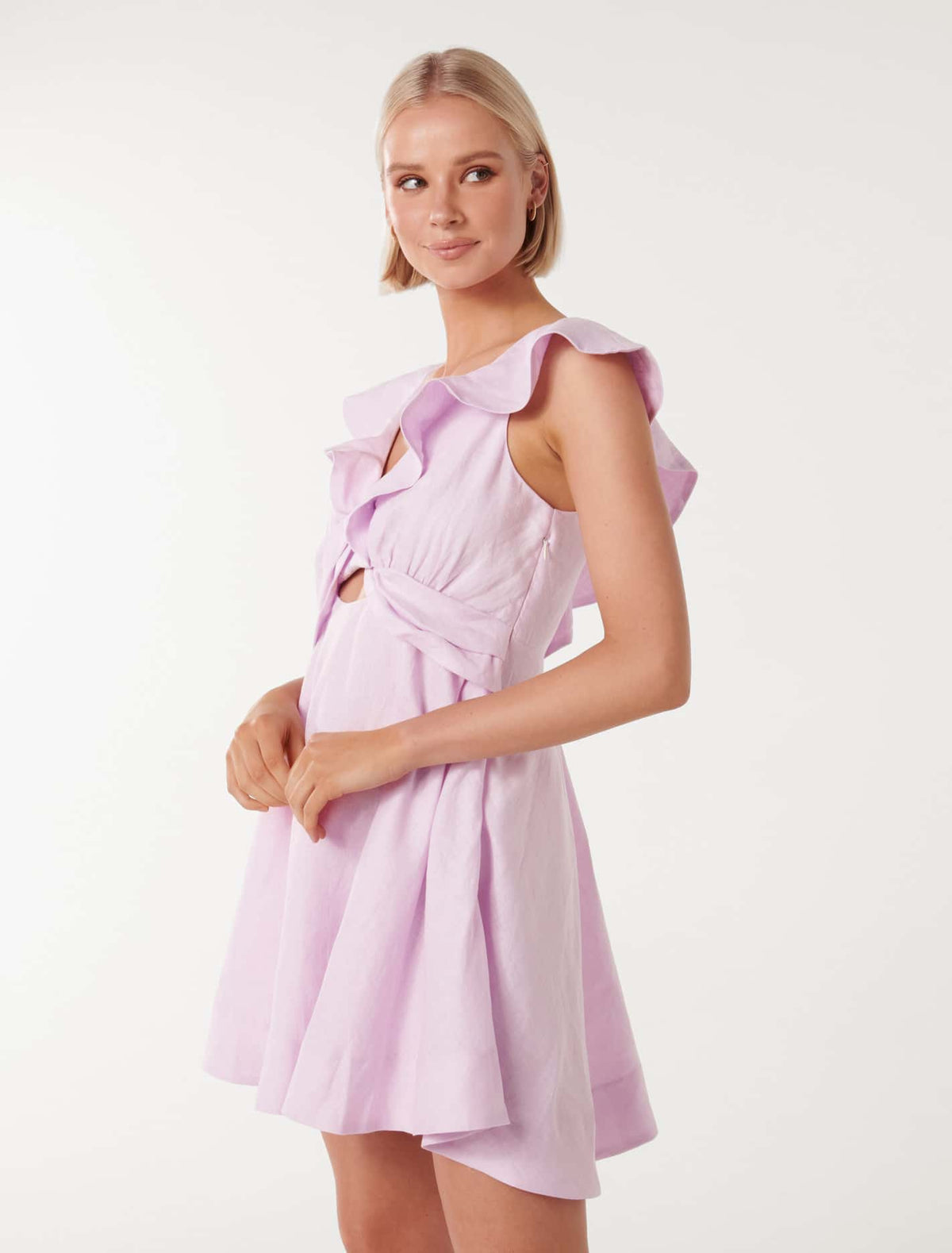 Maddie Twist-Front Mini Dress Lilac