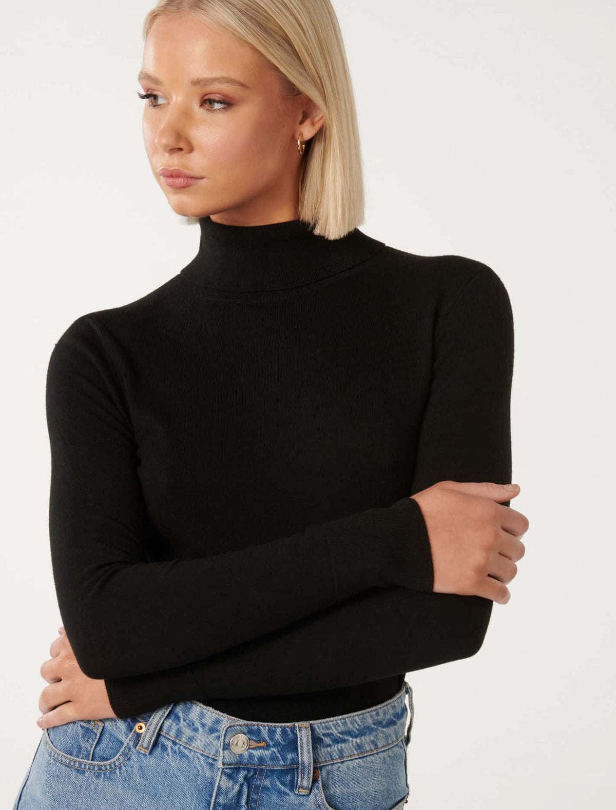 Sarah Layering Roll Neck Knit Top Black