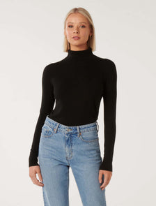 Sarah Layering Roll Neck Knit Top Black