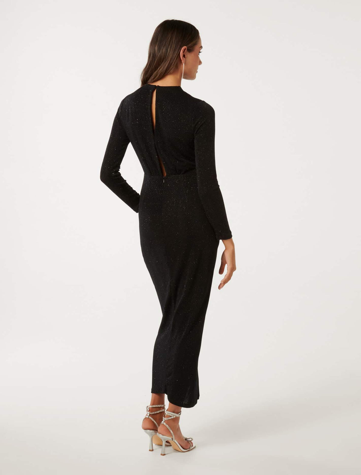 Clarissa Petite Glitter Midi Dress Black Glitter