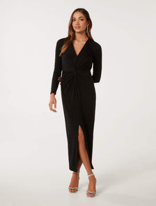 Clarissa Petite Glitter Midi Dress Black Glitter