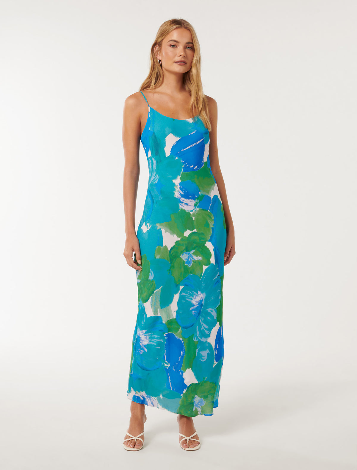 Valentina Strappy Slip Dress Blue Parker Floral