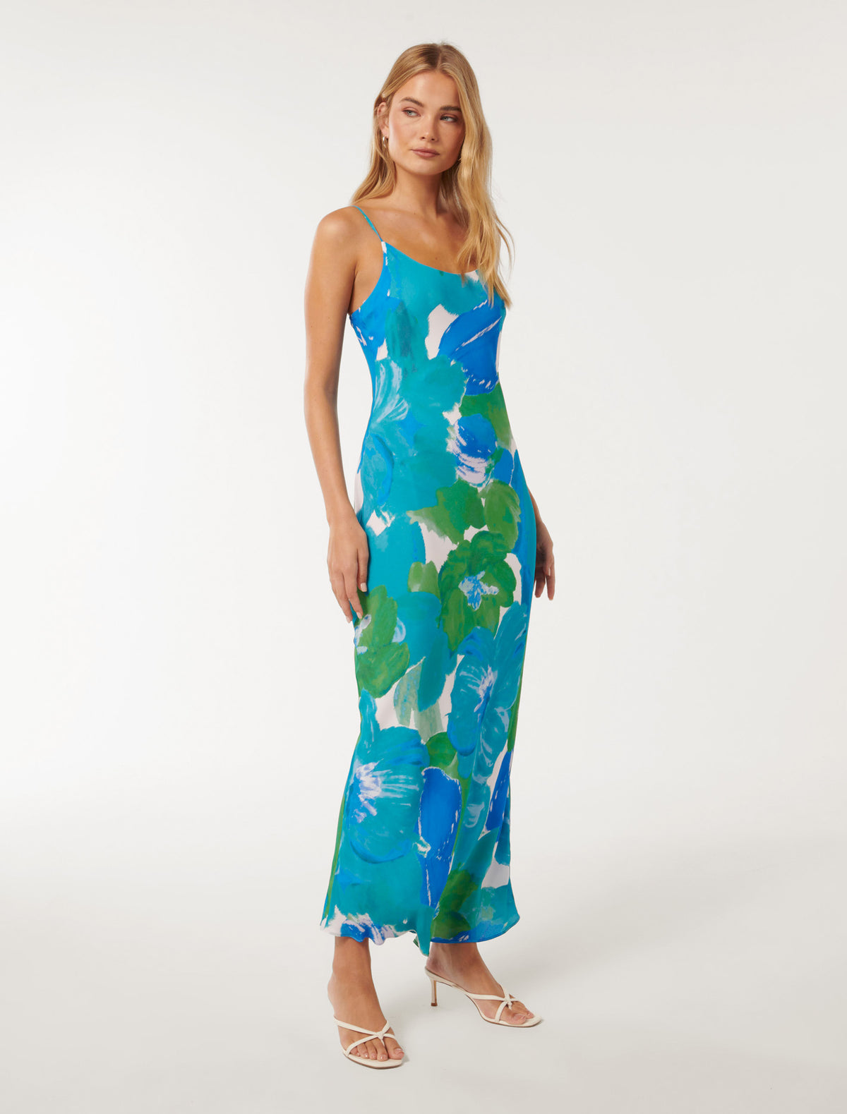 Valentina Strappy Slip Dress Blue Parker Floral
