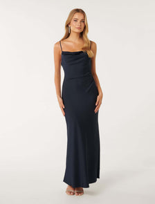 Mia Satin Maxi Dress Navy