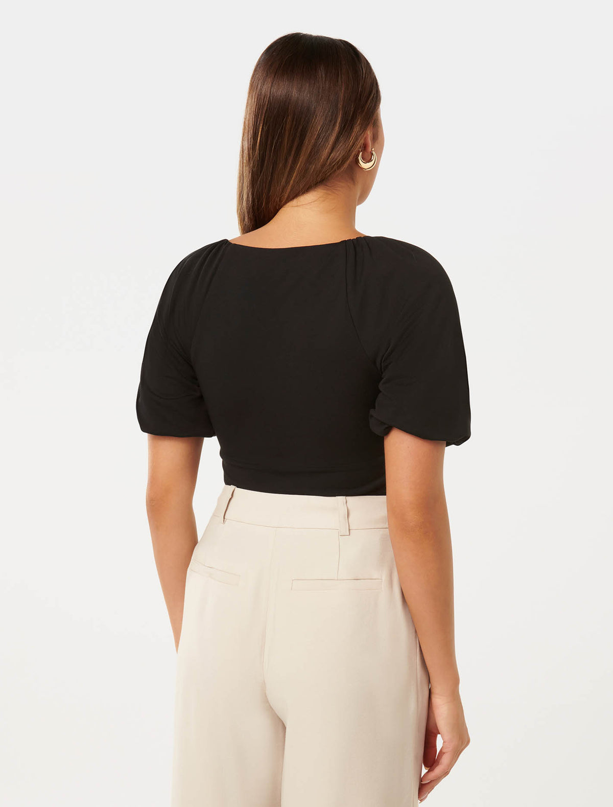 Desiree Ruched V Neck Raglan Top Black
