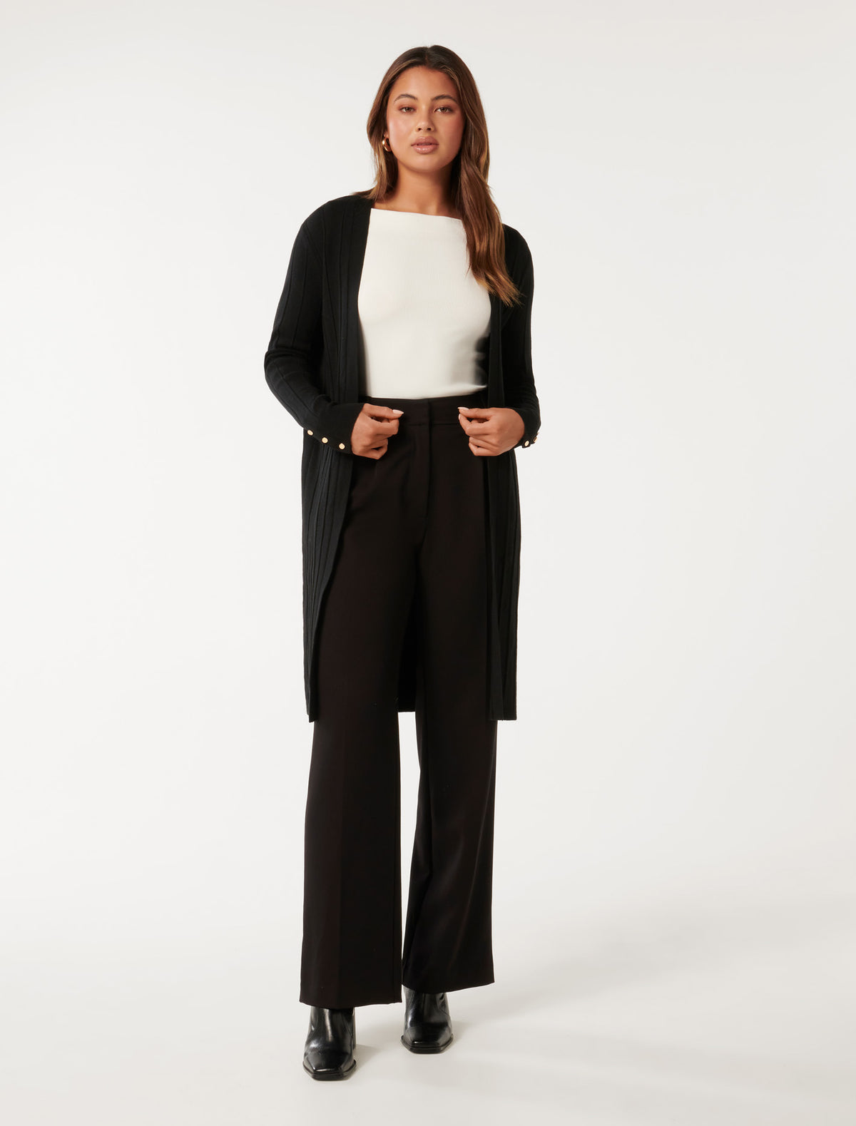 Daphne Long Ribbed Cardigan Black