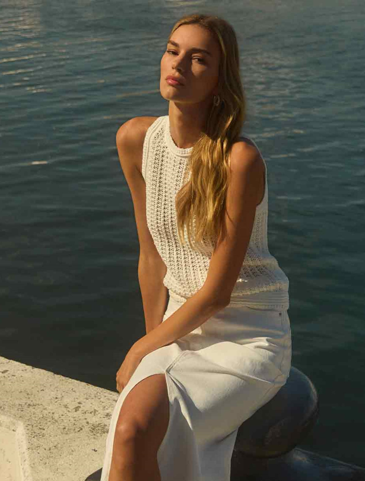 Bailee Crochet Racer Top Porcelain