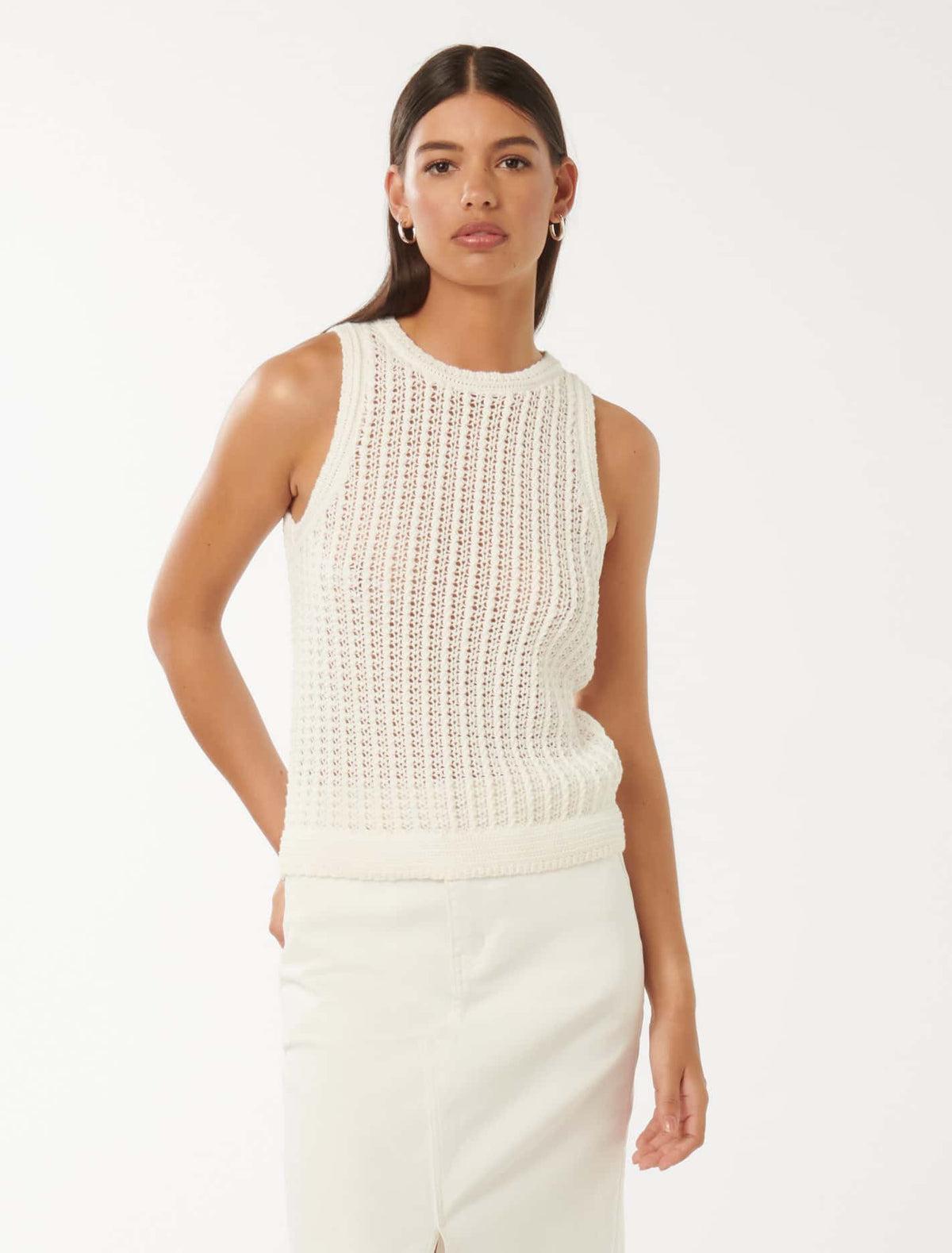 Bailee Crochet Racer Top Porcelain