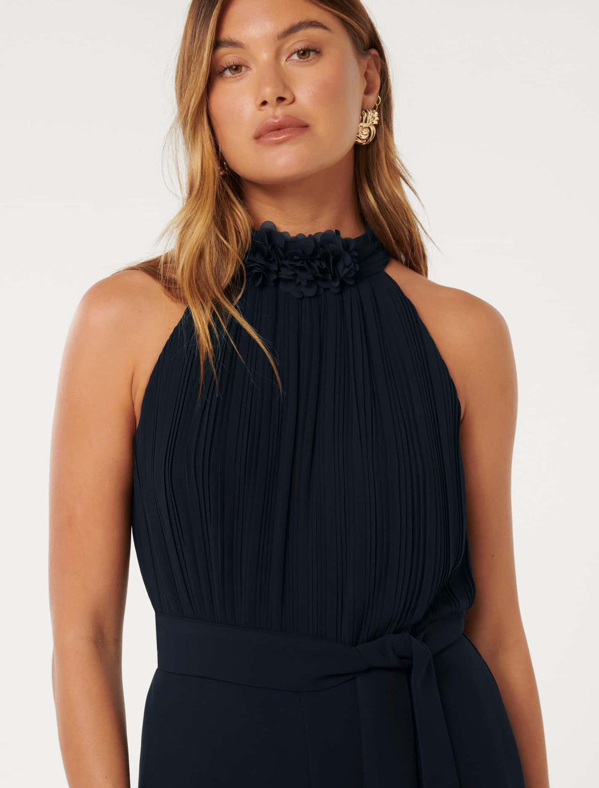 Carter Pleated Rosette Jumpsuit Midnight Blue