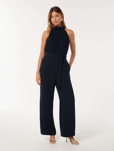 Carter Pleated Rosette Jumpsuit Midnight Blue