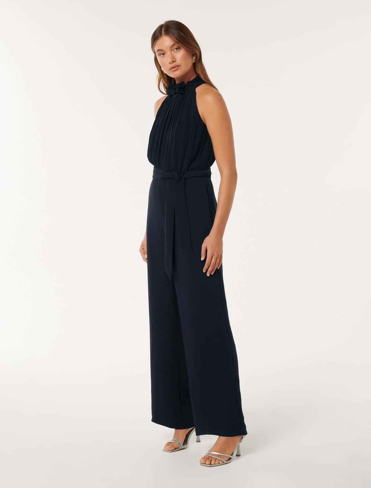 Carter Pleated Rosette Jumpsuit Midnight Blue