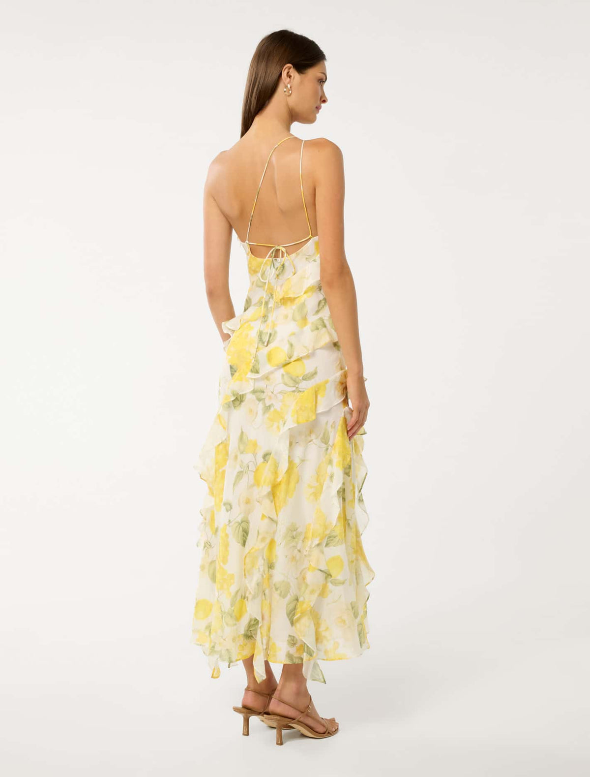 Belle One Shoulder Ruffle Gown Limone Floral