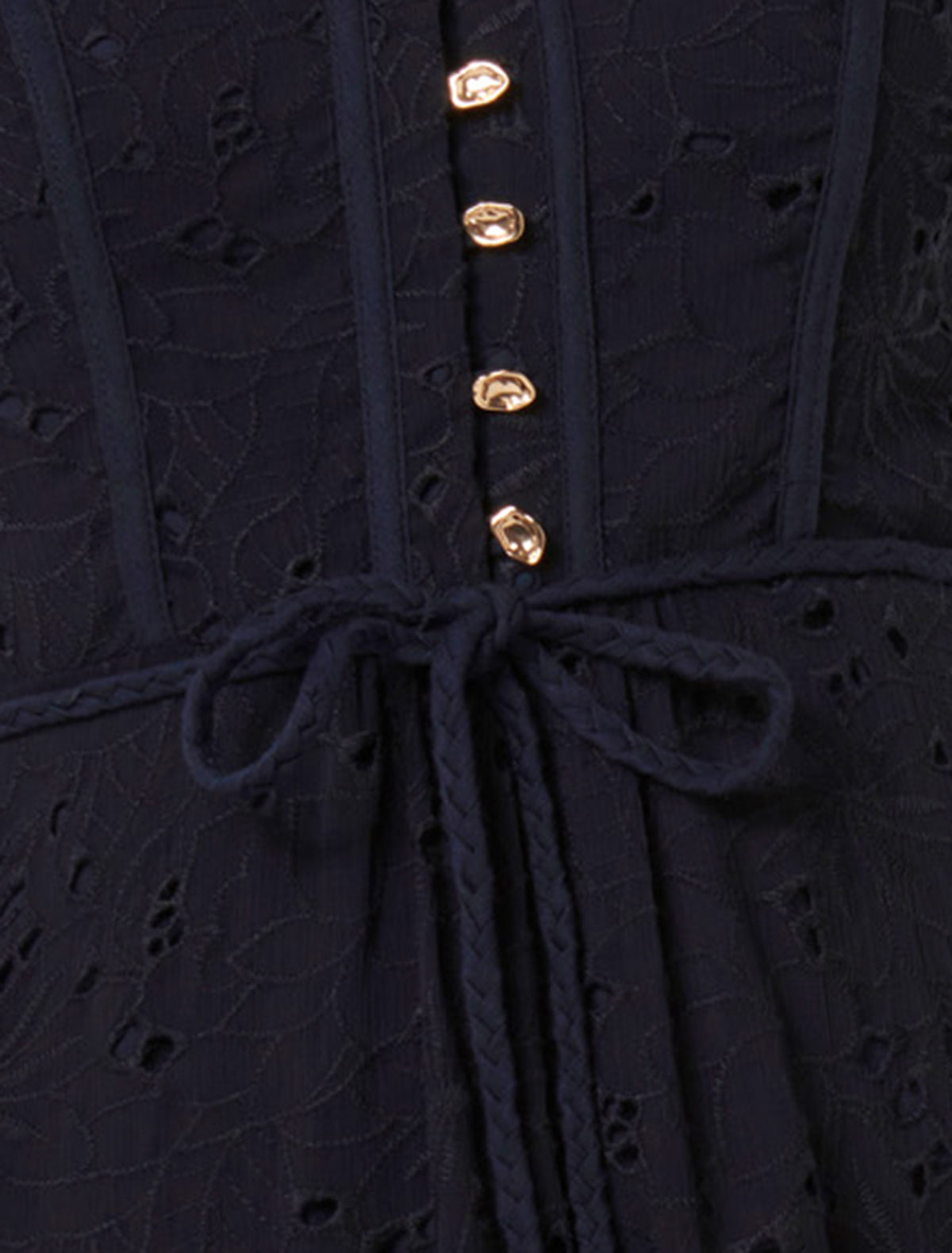 Rachel Embroidered Short-Sleeve Midi Dress Navy