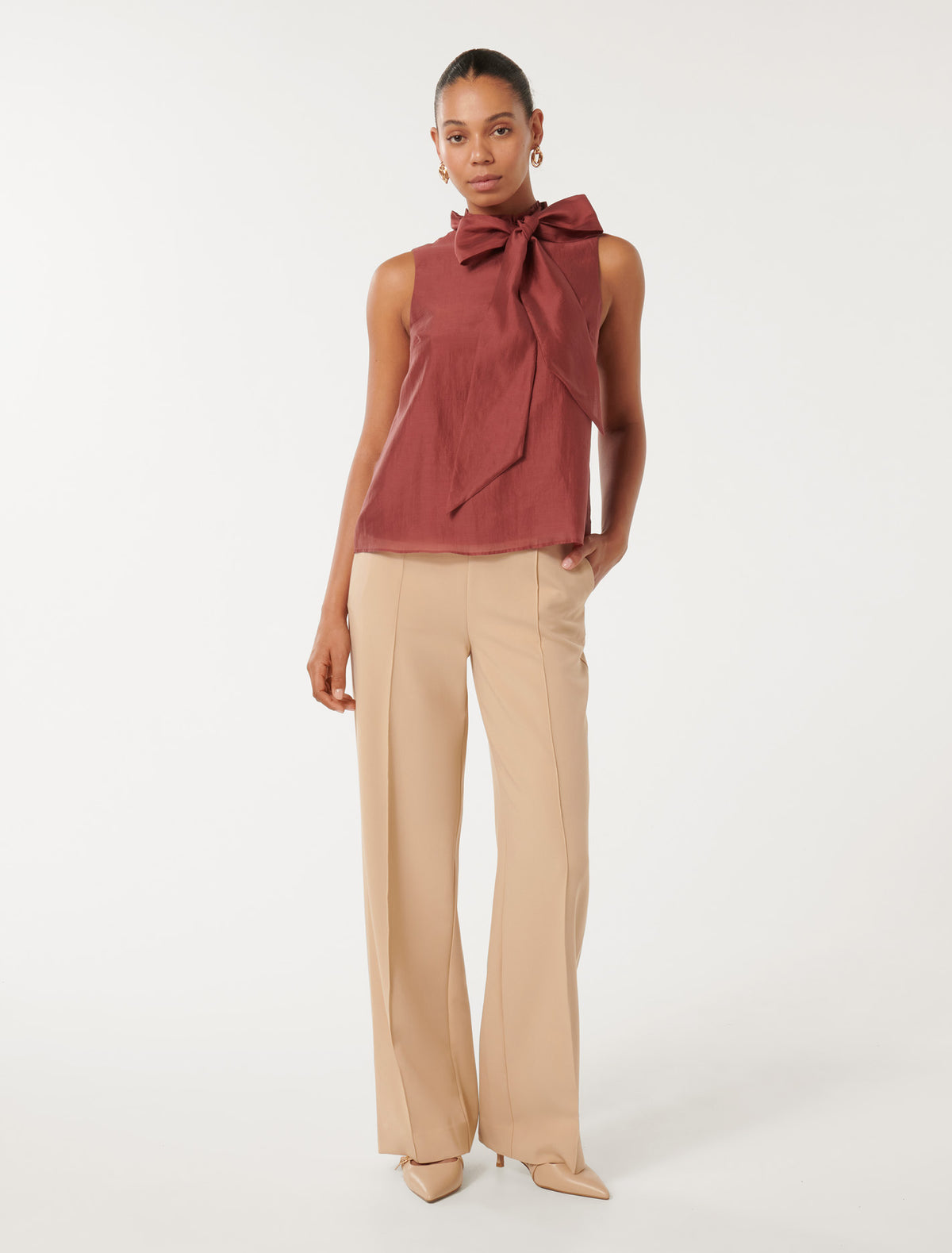 Jane Tie-Neck Sleeveless Top Shiraz