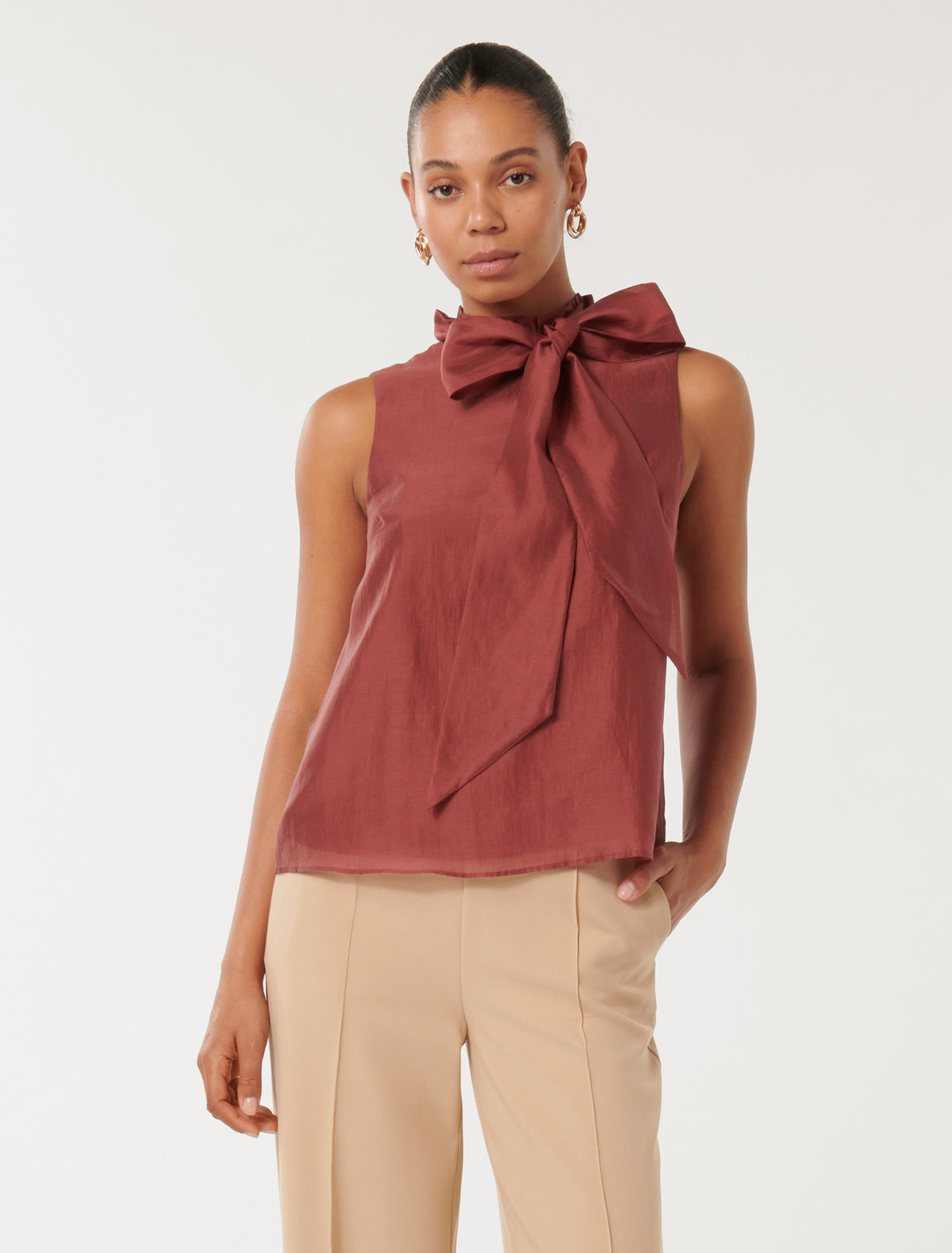 Jane Tie-Neck Sleeveless Top Shiraz