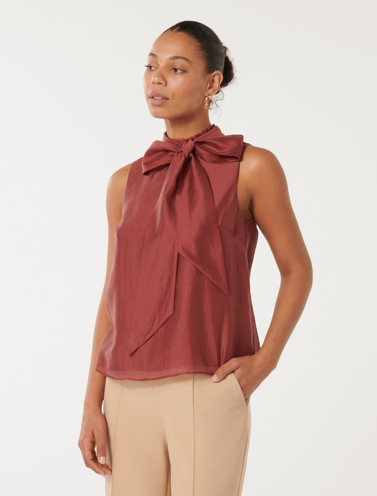 Jane Tie-Neck Sleeveless Top Shiraz