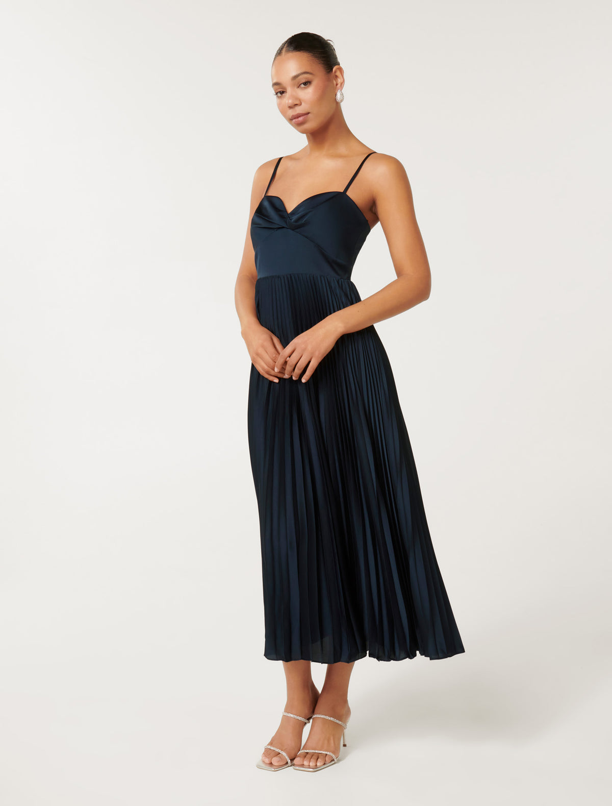 Chloe Pleated Midi Dress Deep Navy