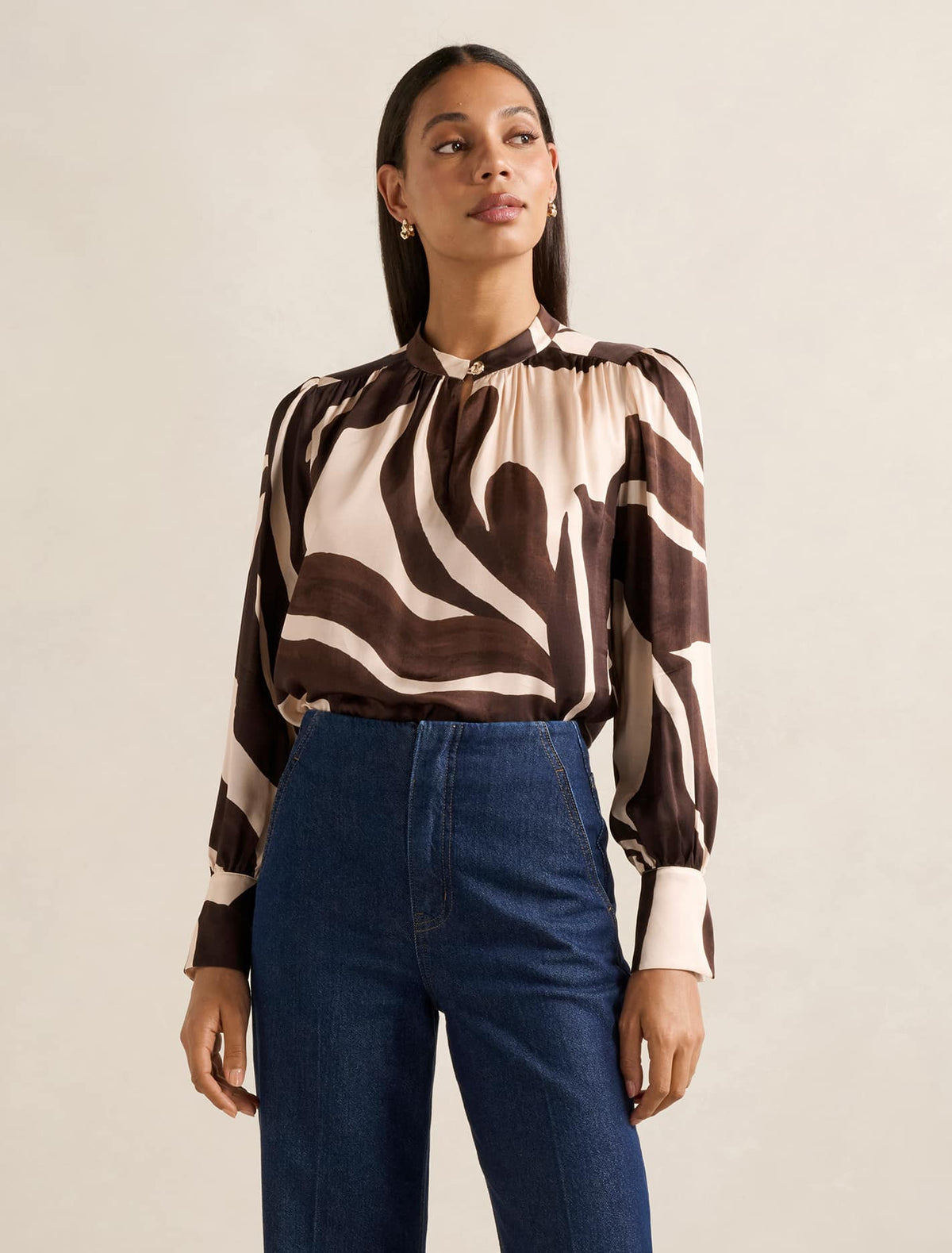 Kai Gathered Detail Blouse Choc Nusa Leaf