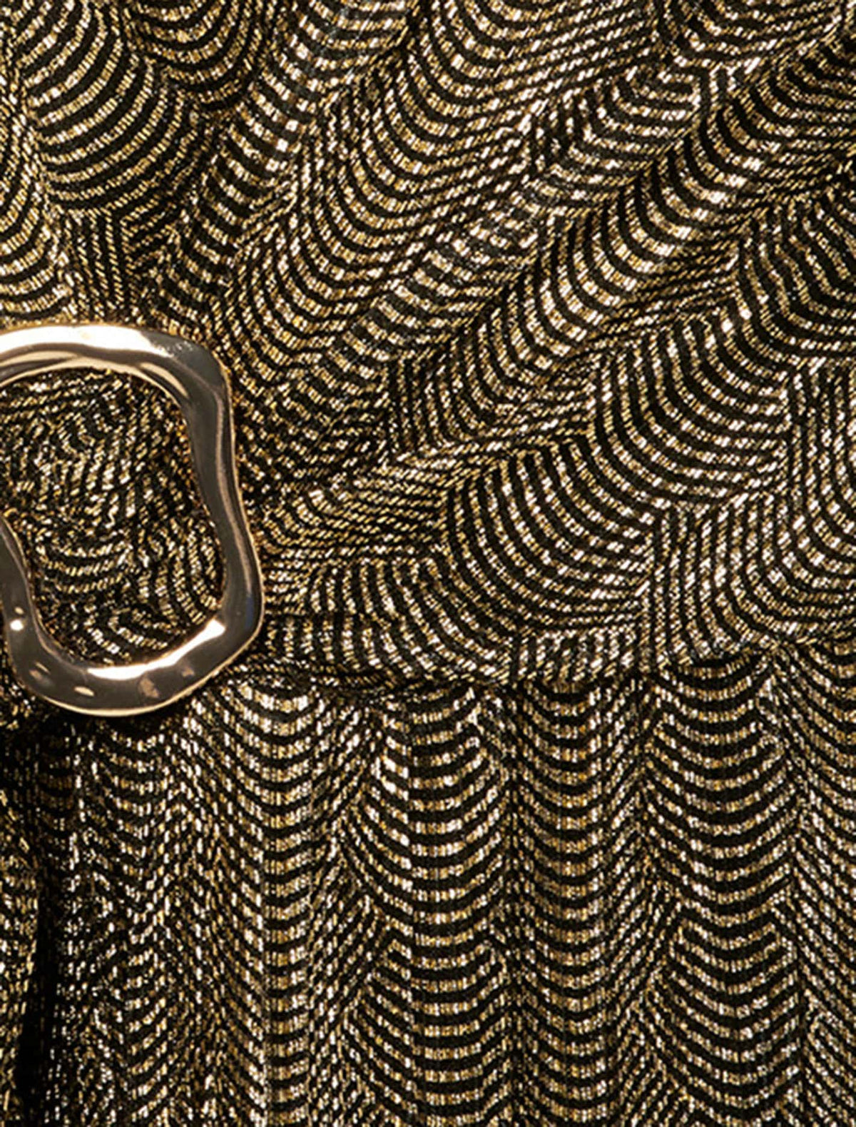 Tyler Plisse Belted Midi Dress Black & Gold