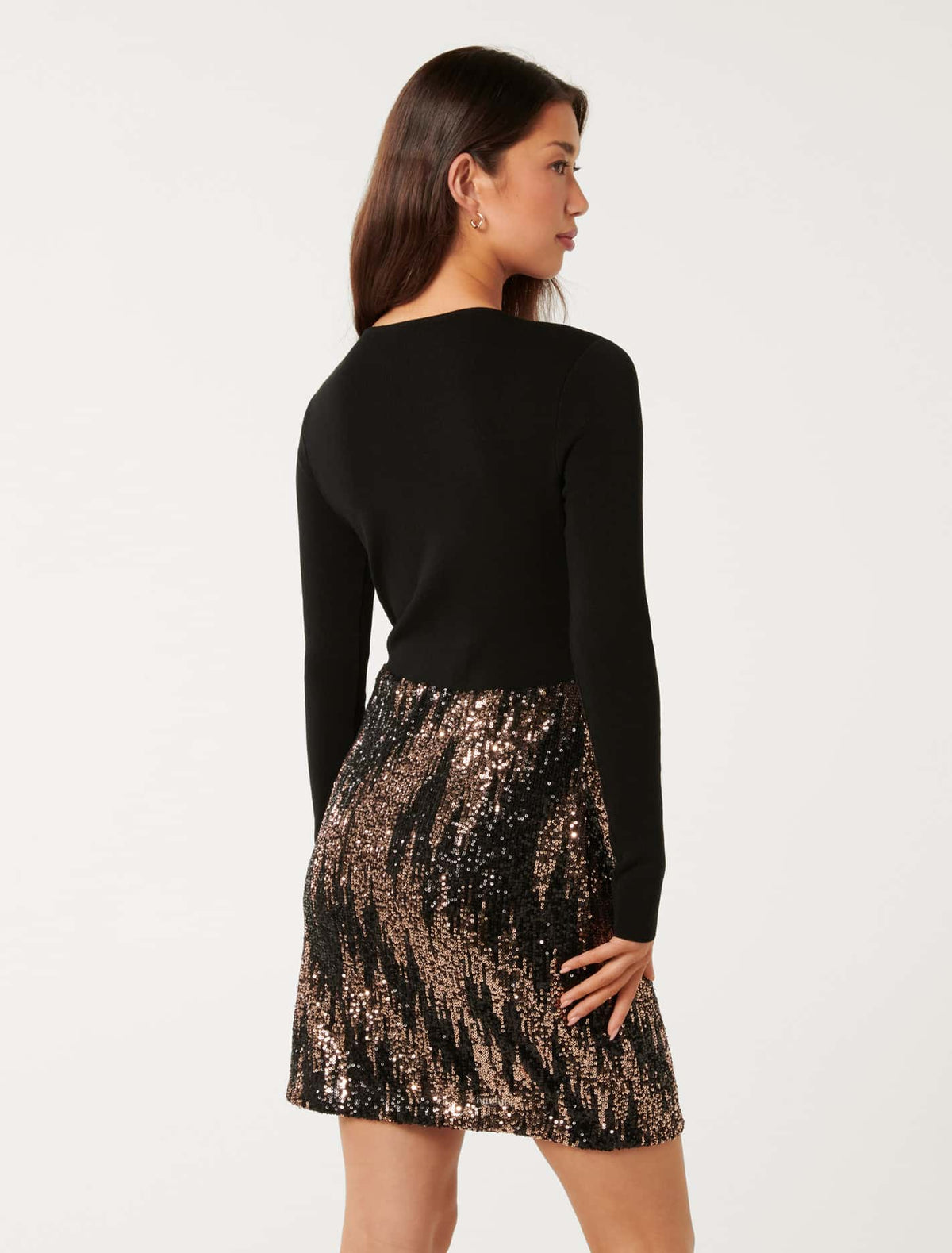 Kylie Sequin Knit Dress Black Sequin