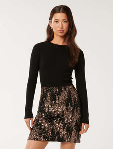 Kylie Sequin Knit Dress Black Sequin