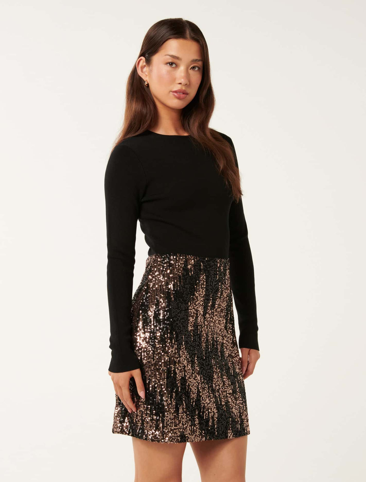 Kylie Sequin Knit Dress Black Sequin