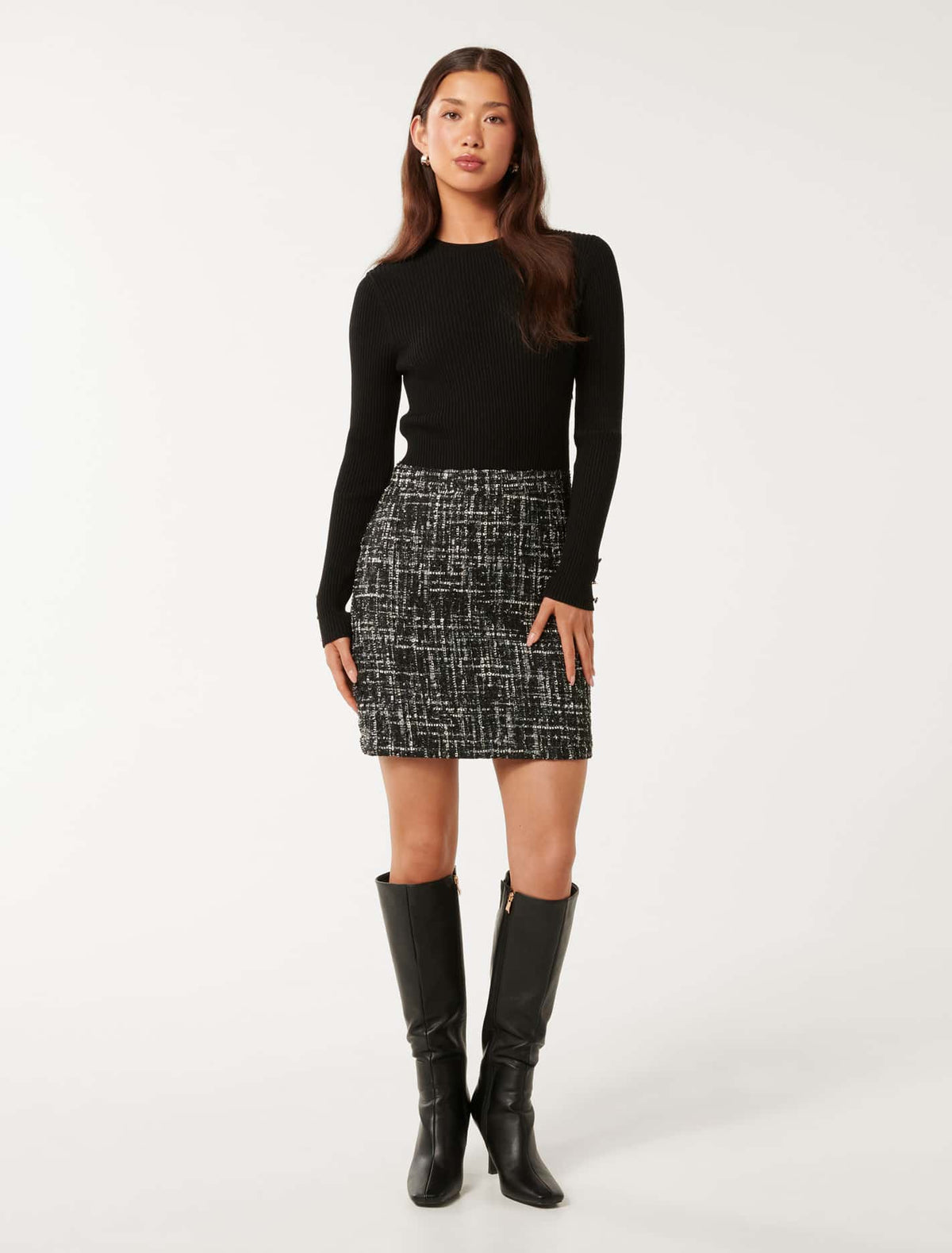 Gina Boucle Knit Mini Dress Black