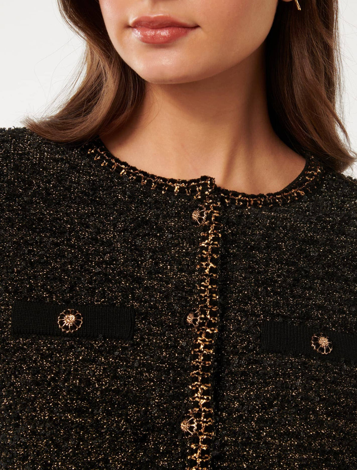 Anais Tweed Co-ord Cardigan Black & Gold