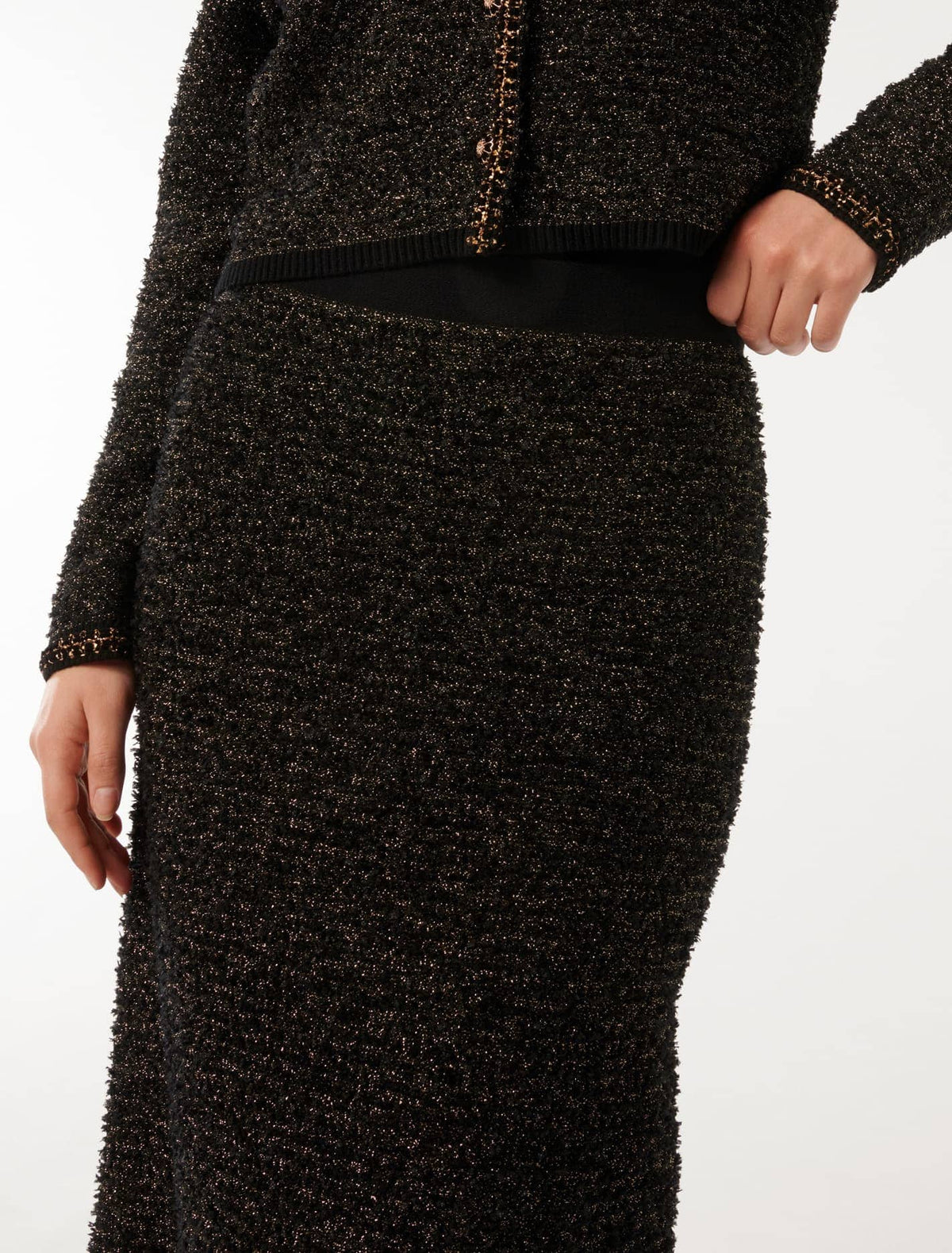 Anais Tweed Co-ord Midi Skirt Black & Gold