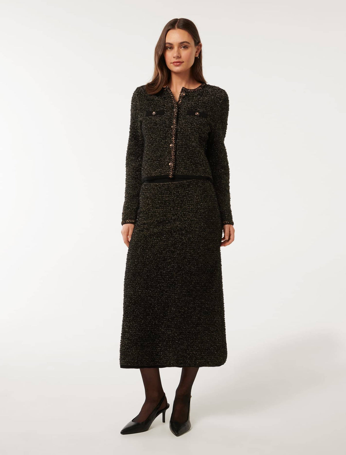 Anais Tweed Co-ord Midi Skirt Black & Gold